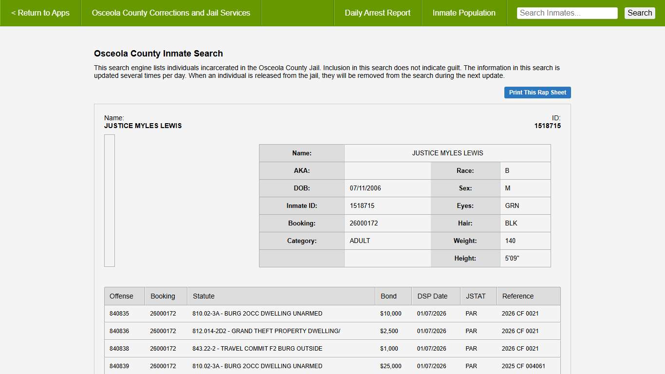 Osceola County Corrections Details