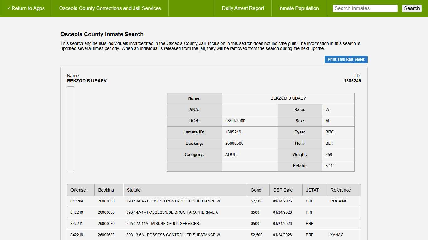 Osceola County Corrections Details